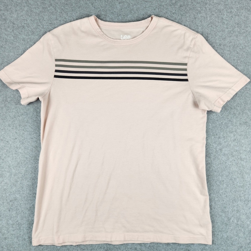 Lee T-Shirt Men's Medium M Pink‎ Chest Stripe Soft Blend Spandex Stretch